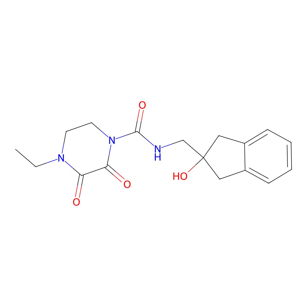 4-ethyl-N-[(2-hydroxy-2,3-dihydro-1H-inden-2-yl)methyl]-2,3-dioxopiperazine-1-carboxamide molecular structure, CAS 2034408-04-1