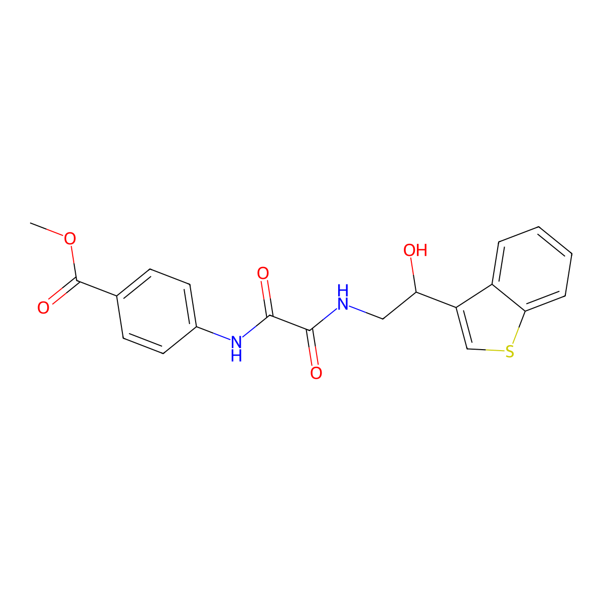 Methyl 4-(2-((2-(benzo[b]thiophen-3-yl)-2-hydroxyethyl)amino)-2-oxoacetamido)benzoate molecular structure, CAS 2034408-05-2