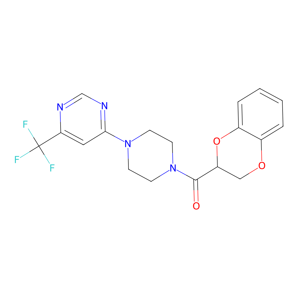 (2,3-Dihydrobenzo[b][1,4]dioxin-2-yl)(4-(6-(trifluoromethyl)pyrimidin-4-yl)piperazin-1-yl)methanone molecular structure, CAS 2034408-06-3