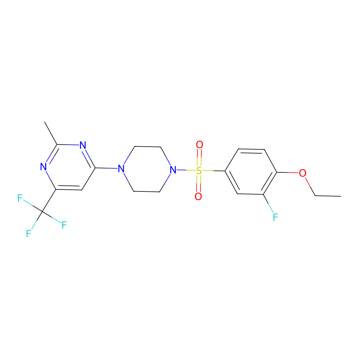 4-(4-((4-Ethoxy-3-fluorophenyl)sulfonyl)piperazin-1-yl)-2-methyl-6-(trifluoromethyl)pyrimidine molecular structure, CAS 2034408-07-4