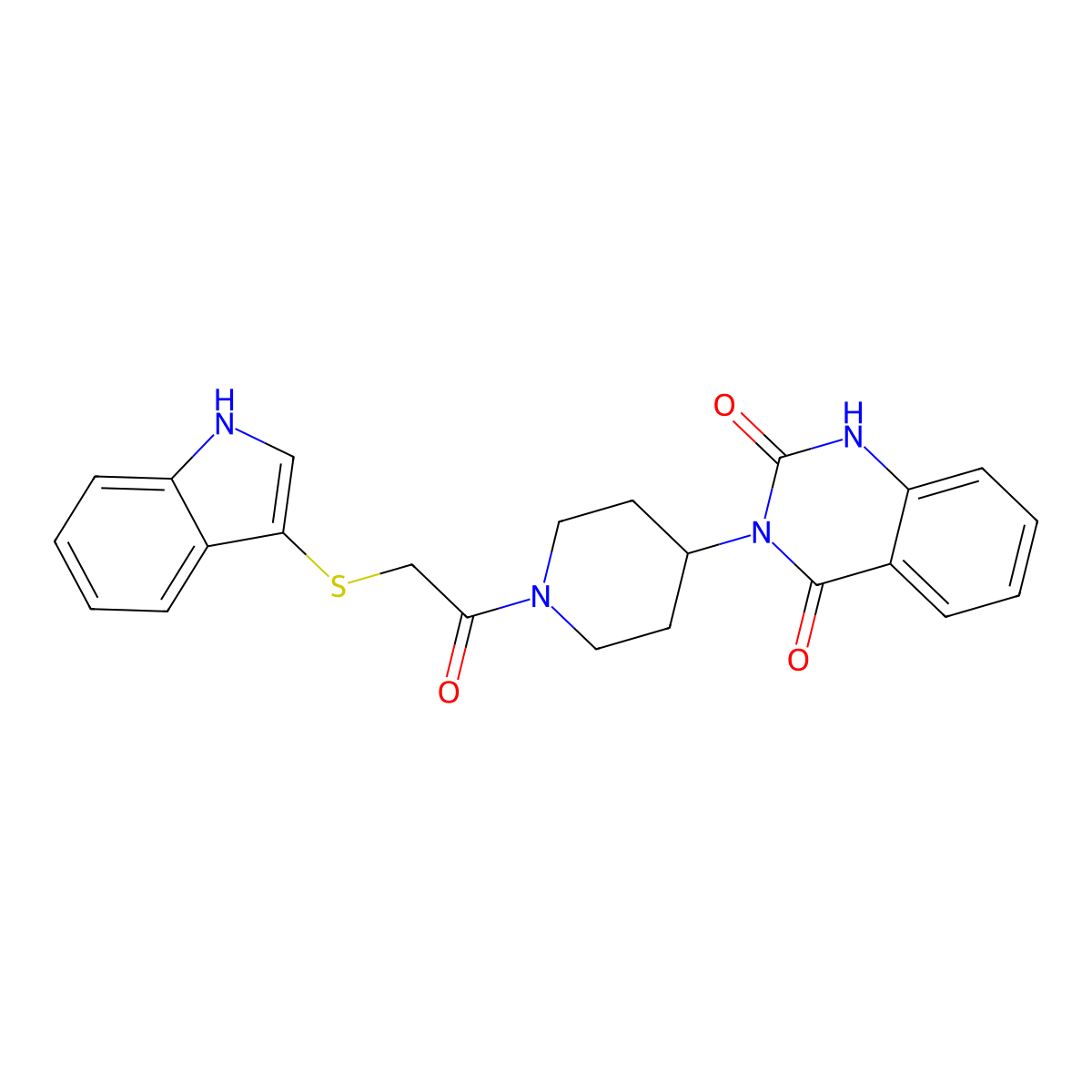 3-(1-(2-((1H-indol-3-yl)thio)acetyl)piperidin-4-yl)quinazoline-2,4(1H,3H)-dione molecular structure, CAS 2034408-09-6
