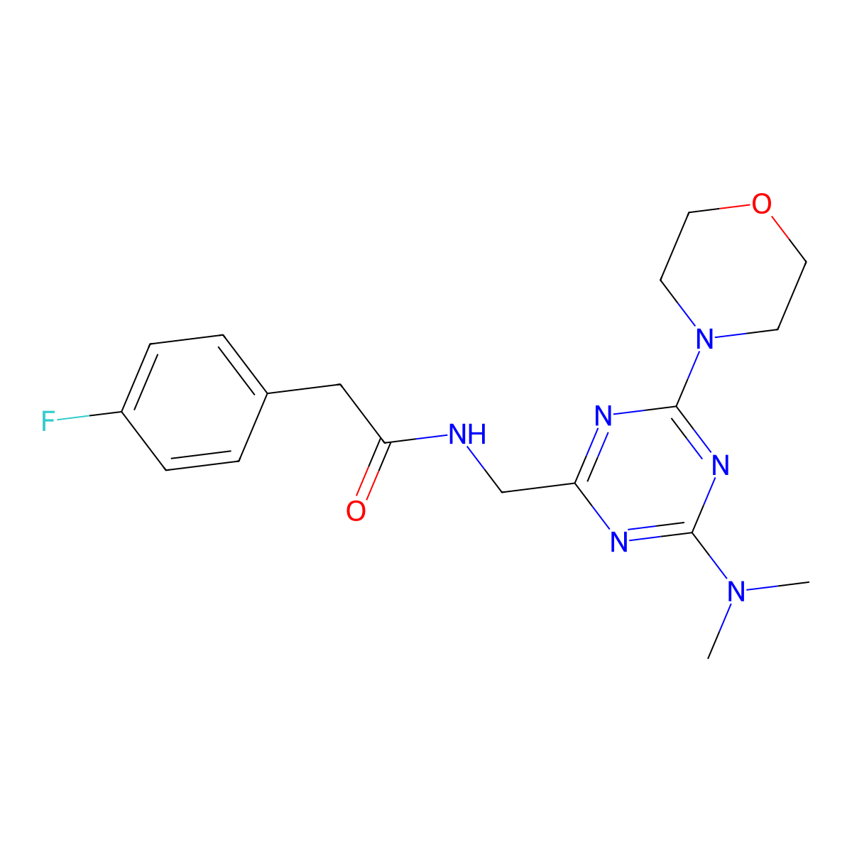 N-((4-(dimethylamino)-6-morpholino-1,3,5-triazin-2-yl)methyl)-2-(4-fluorophenyl)acetamide molecular structure, CAS 2034408-10-9