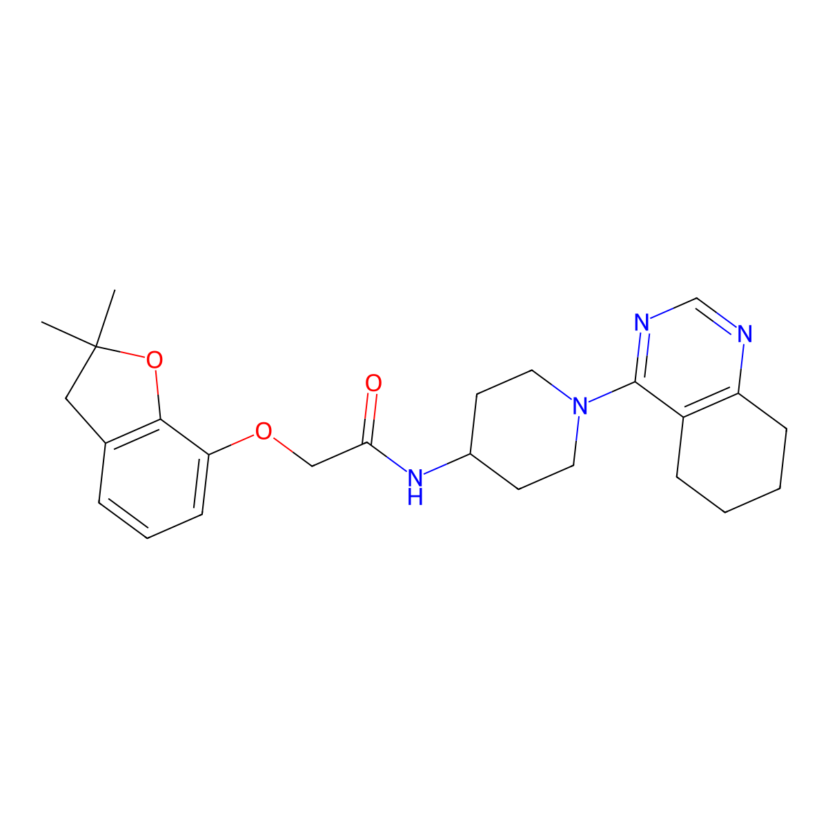 2-((2,2-dimethyl-2,3-dihydrobenzofuran-7-yl)oxy)-N-(1-(5,6,7,8-tetrahydroquinazolin-4-yl)piperidin-4-yl)acetamide molecular structure, CAS 2034408-16-5