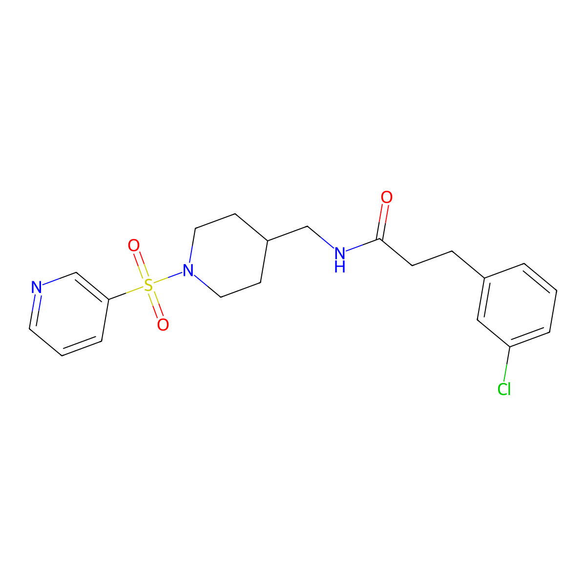 3-(3-chlorophenyl)-N-((1-(pyridin-3-ylsulfonyl)piperidin-4-yl)methyl)propanamide molecular structure, CAS 2034408-23-4