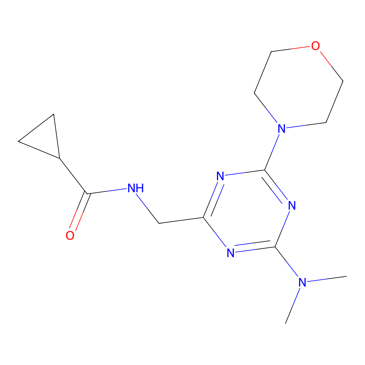 N-{[4-(dimethylamino)-6-(morpholin-4-yl)-1,3,5-triazin-2-yl]methyl}cyclopropanecarboxamide molecular structure, CAS 2034408-33-6