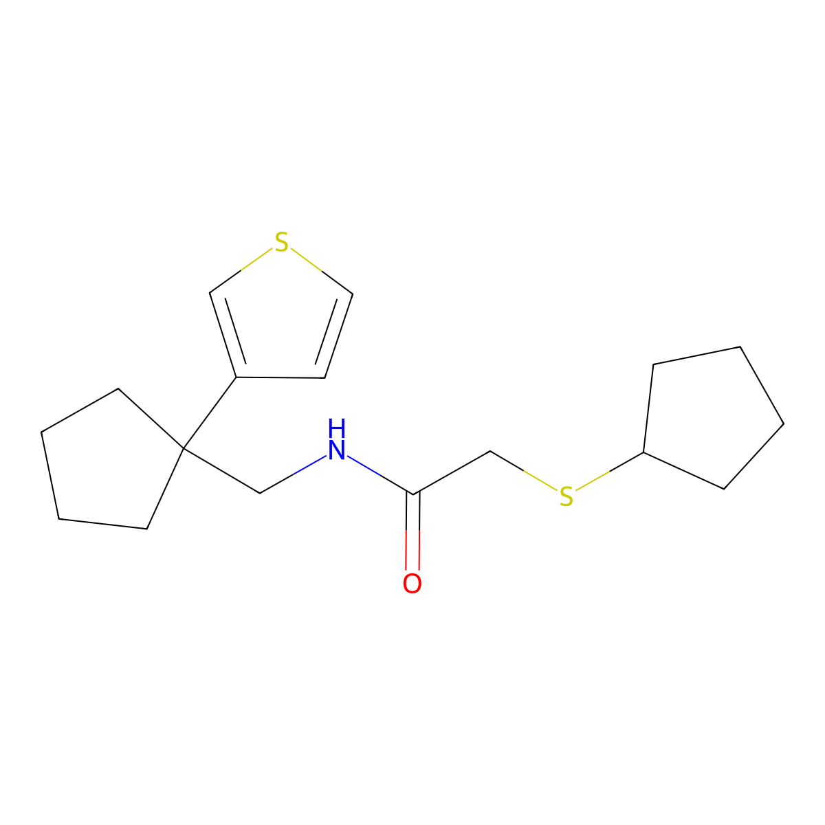 2-(cyclopentylthio)-N-((1-(thiophen-3-yl)cyclopentyl)methyl)acetamide molecular structure, CAS 2034408-35-8