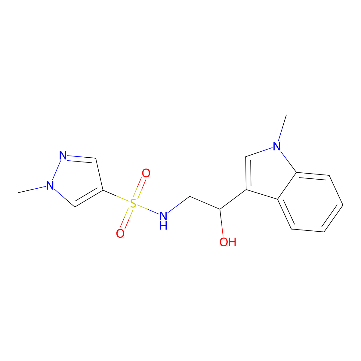 N-(2-hydroxy-2-(1-methyl-1H-indol-3-yl)ethyl)-1-methyl-1H-pyrazole-4-sulfonamide molecular structure, CAS 2034408-36-9