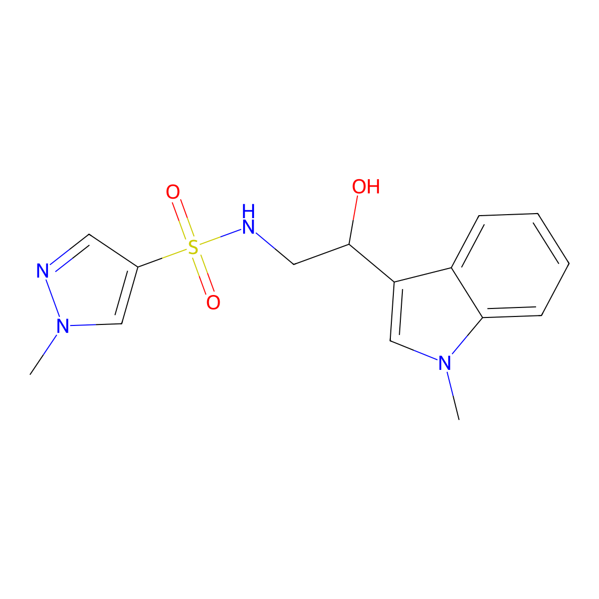 N-(2-hydroxy-2-(1-methyl-1H-indol-3-yl)ethyl)-1-methyl-1H-pyrazole-4-sulfonamide molecular structure, CAS 2034408-36-9