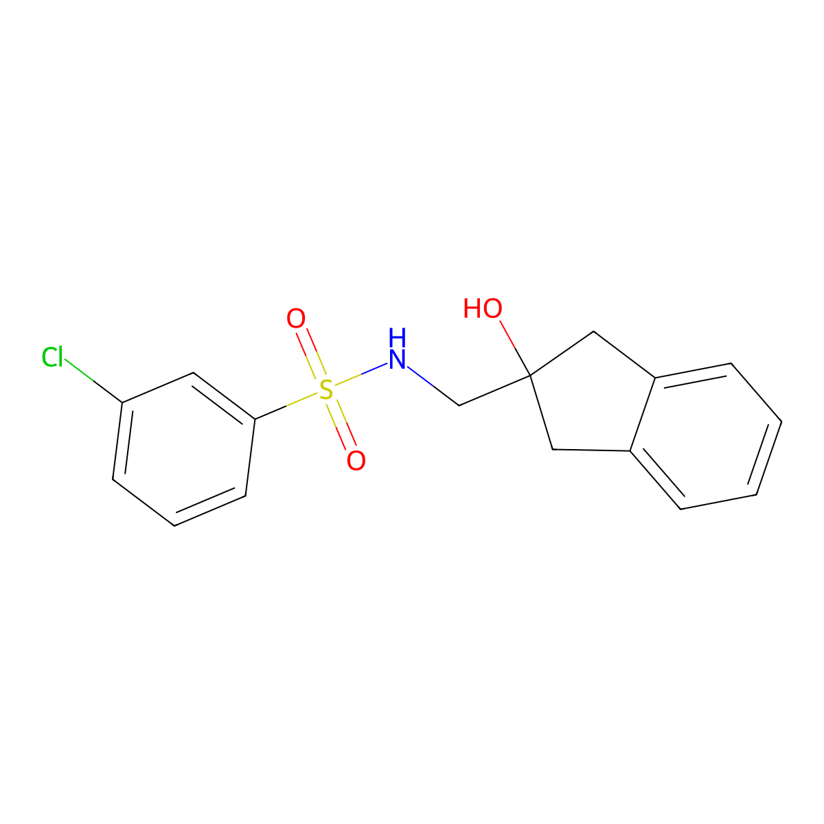 3-chloro-N-((2-hydroxy-2,3-dihydro-1H-inden-2-yl)methyl)benzenesulfonamide molecular structure, CAS 2034408-48-3