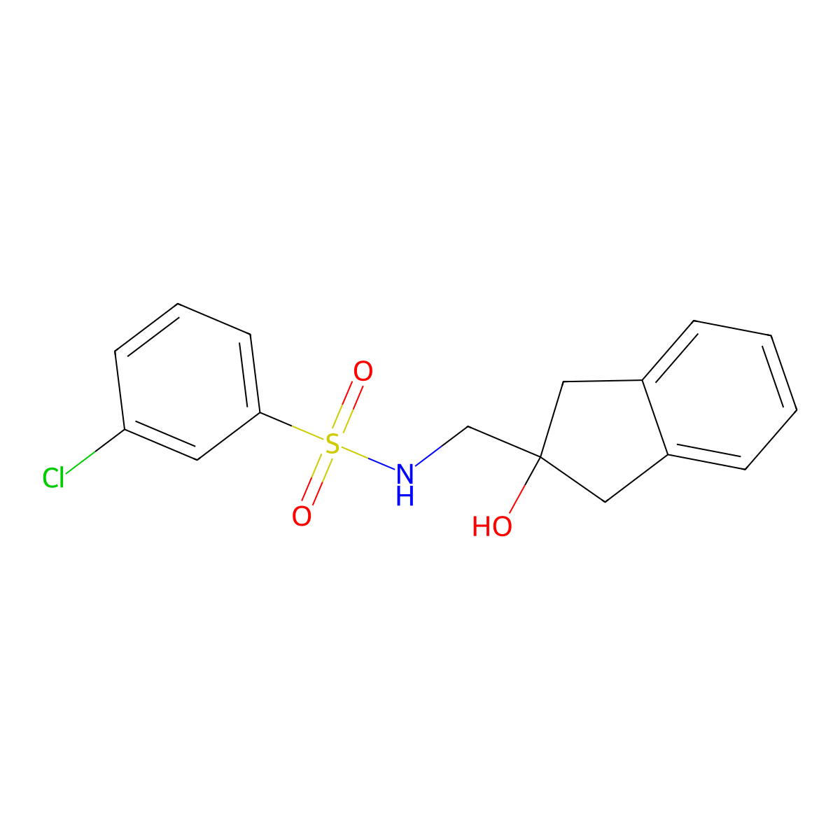 3-chloro-N-((2-hydroxy-2,3-dihydro-1H-inden-2-yl)methyl)benzenesulfonamide molecular structure, CAS 2034408-48-3