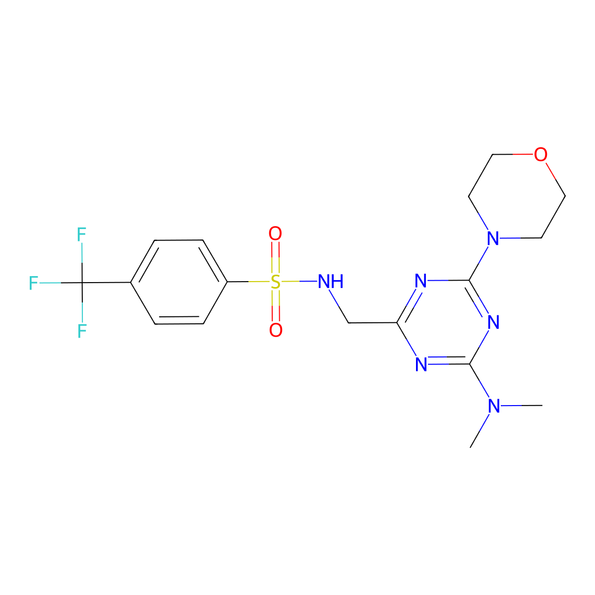 N-((4-(dimethylamino)-6-morpholino-1,3,5-triazin-2-yl)methyl)-4-(trifluoromethyl)benzenesulfonamide molecular structure, CAS 2034408-56-3