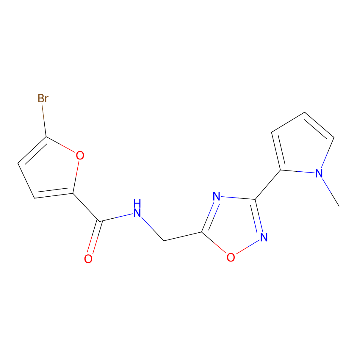 5-bromo-N-{[3-(1-methyl-1H-pyrrol-2-yl)-1,2,4-oxadiazol-5-yl]methyl}furan-2-carboxamide molecular structure, CAS 2034408-59-6