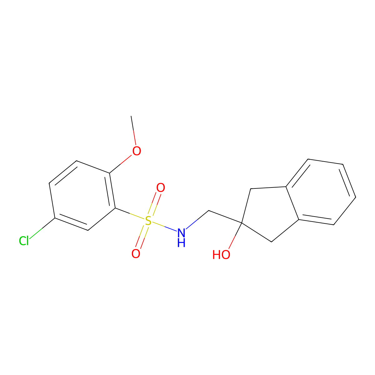 5-chloro-N-((2-hydroxy-2,3-dihydro-1H-inden-2-yl)methyl)-2-methoxybenzenesulfonamide molecular structure, CAS 2034408-60-9