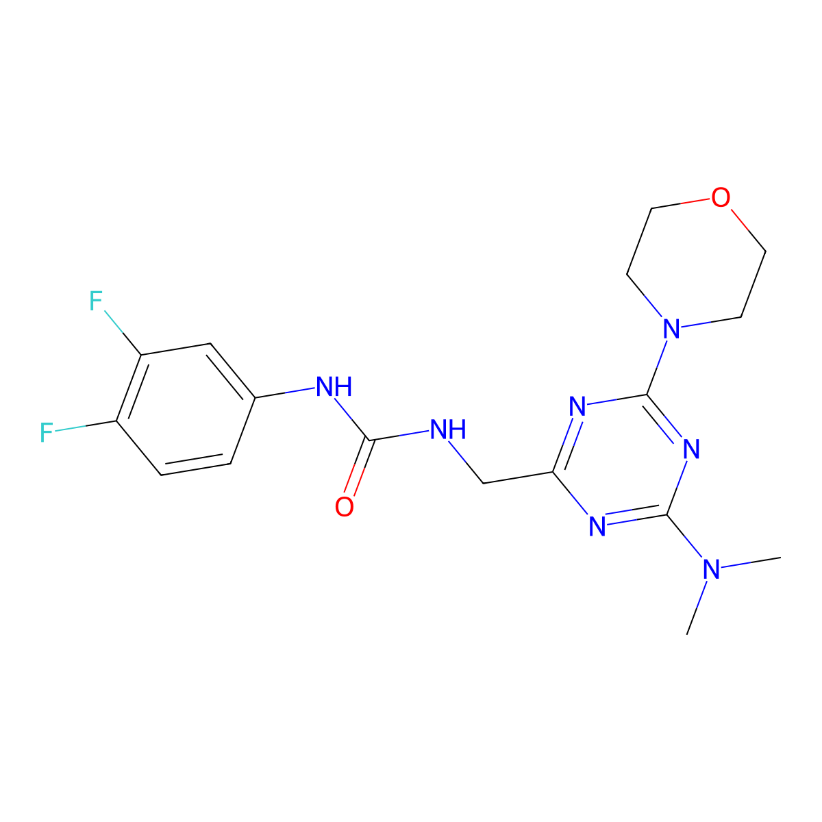1-(3,4-Difluorophenyl)-3-((4-(dimethylamino)-6-morpholino-1,3,5-triazin-2-yl)methyl)urea molecular structure, CAS 2034408-64-3