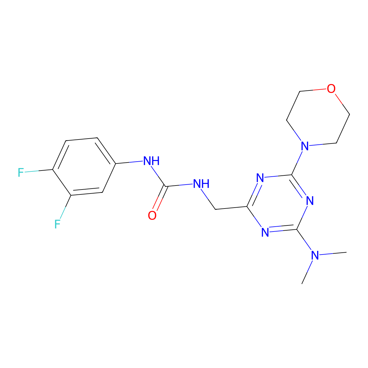 1-(3,4-Difluorophenyl)-3-((4-(dimethylamino)-6-morpholino-1,3,5-triazin-2-yl)methyl)urea molecular structure, CAS 2034408-64-3