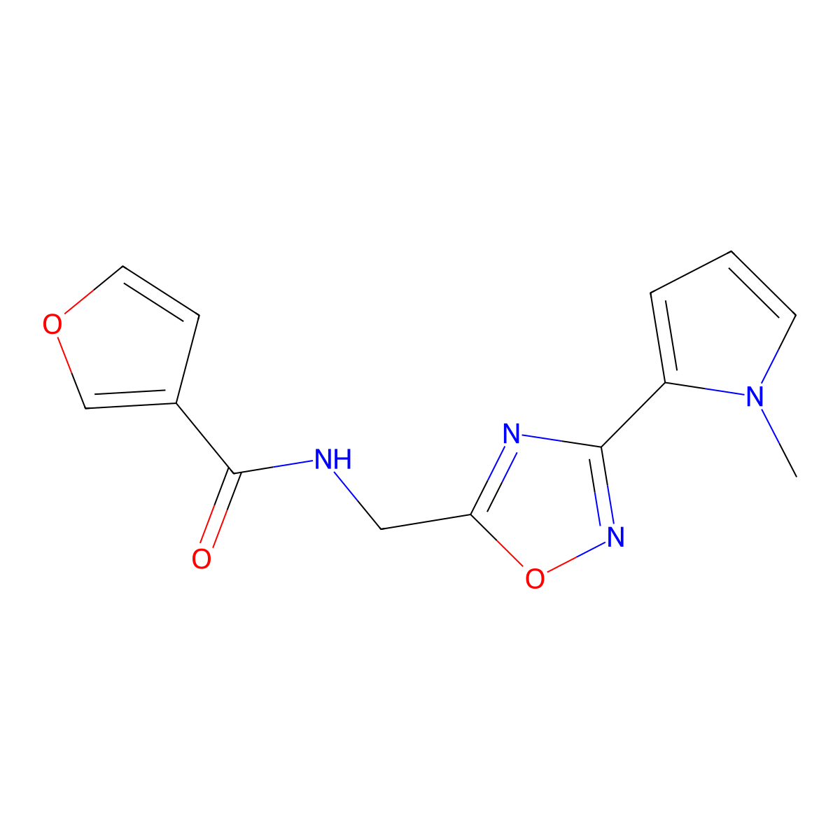 N-((3-(1-methyl-1H-pyrrol-2-yl)-1,2,4-oxadiazol-5-yl)methyl)furan-3-carboxamide molecular structure, CAS 2034408-74-5
