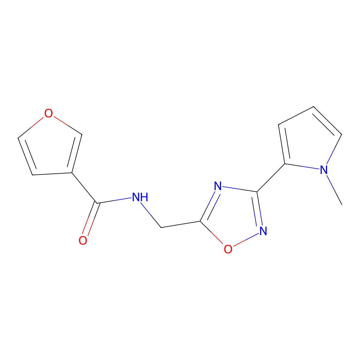 N-((3-(1-methyl-1H-pyrrol-2-yl)-1,2,4-oxadiazol-5-yl)methyl)furan-3-carboxamide molecular structure, CAS 2034408-74-5