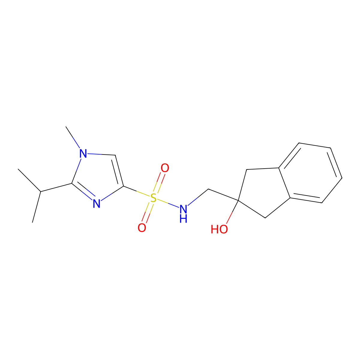 N-((2-hydroxy-2,3-dihydro-1H-inden-2-yl)methyl)-2-isopropyl-1-methyl-1H-imidazole-4-sulfonamide molecular structure, CAS 2034408-75-6