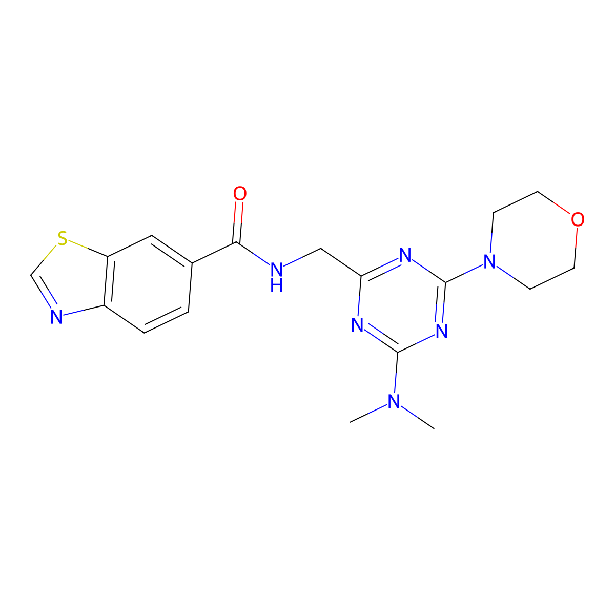 N-((4-(dimethylamino)-6-morpholino-1,3,5-triazin-2-yl)methyl)benzo[d]thiazole-6-carboxamide molecular structure, CAS 2034408-80-3