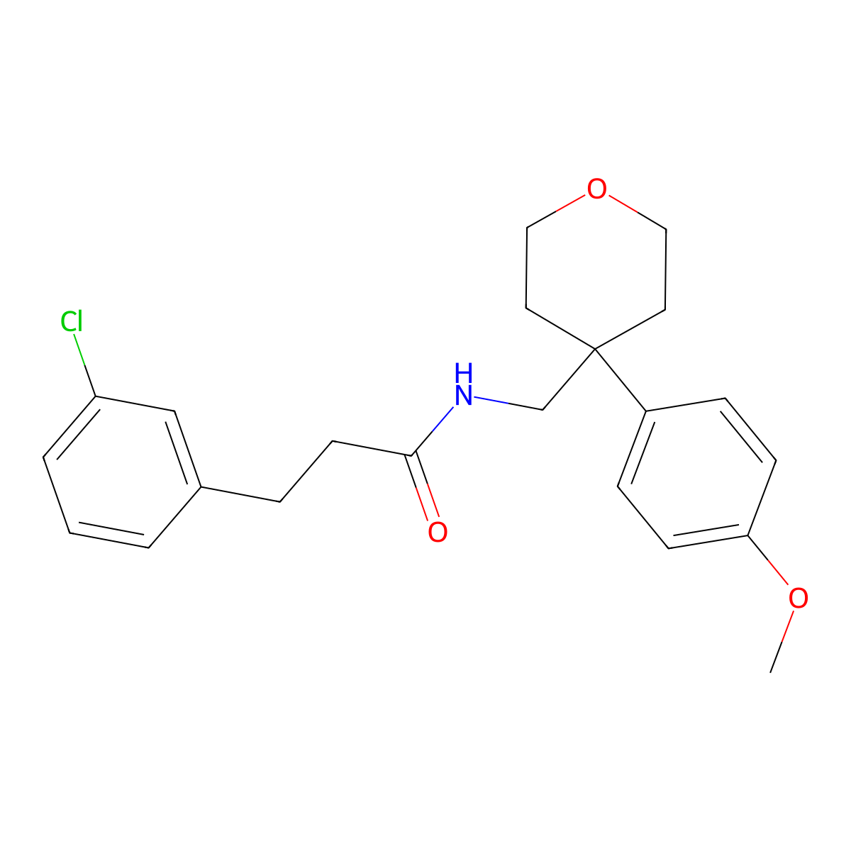 3-(3-chlorophenyl)-N-((4-(4-methoxyphenyl)tetrahydro-2H-pyran-4-yl)methyl)propanamide molecular structure, CAS 2034408-87-0