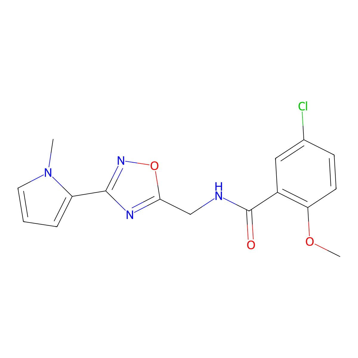 5-chloro-2-methoxy-N-{[3-(1-methyl-1H-pyrrol-2-yl)-1,2,4-oxadiazol-5-yl]methyl}benzamide molecular structure, CAS 2034408-89-2