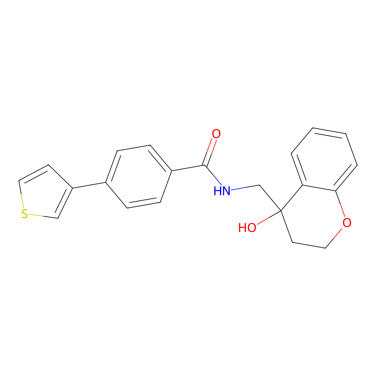N-((4-hydroxychroman-4-yl)methyl)-4-(thiophen-3-yl)benzamide molecular structure, CAS 2034408-94-9