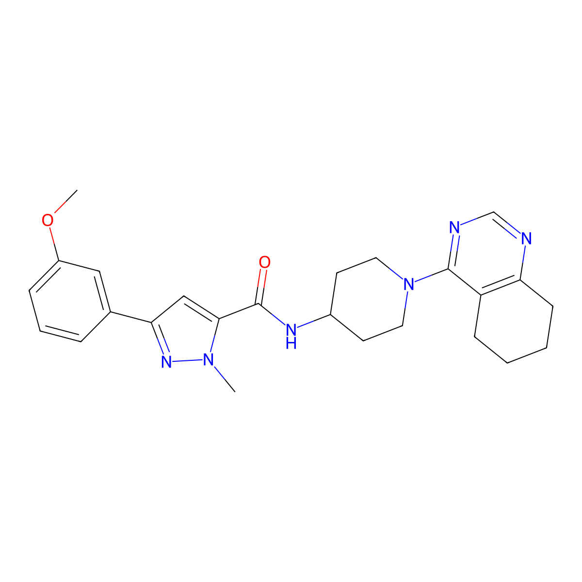 3-(3-methoxyphenyl)-1-methyl-N-[1-(5,6,7,8-tetrahydroquinazolin-4-yl)piperidin-4-yl]-1H-pyrazole-5-carboxamide molecular structure, CAS 2034408-95-0