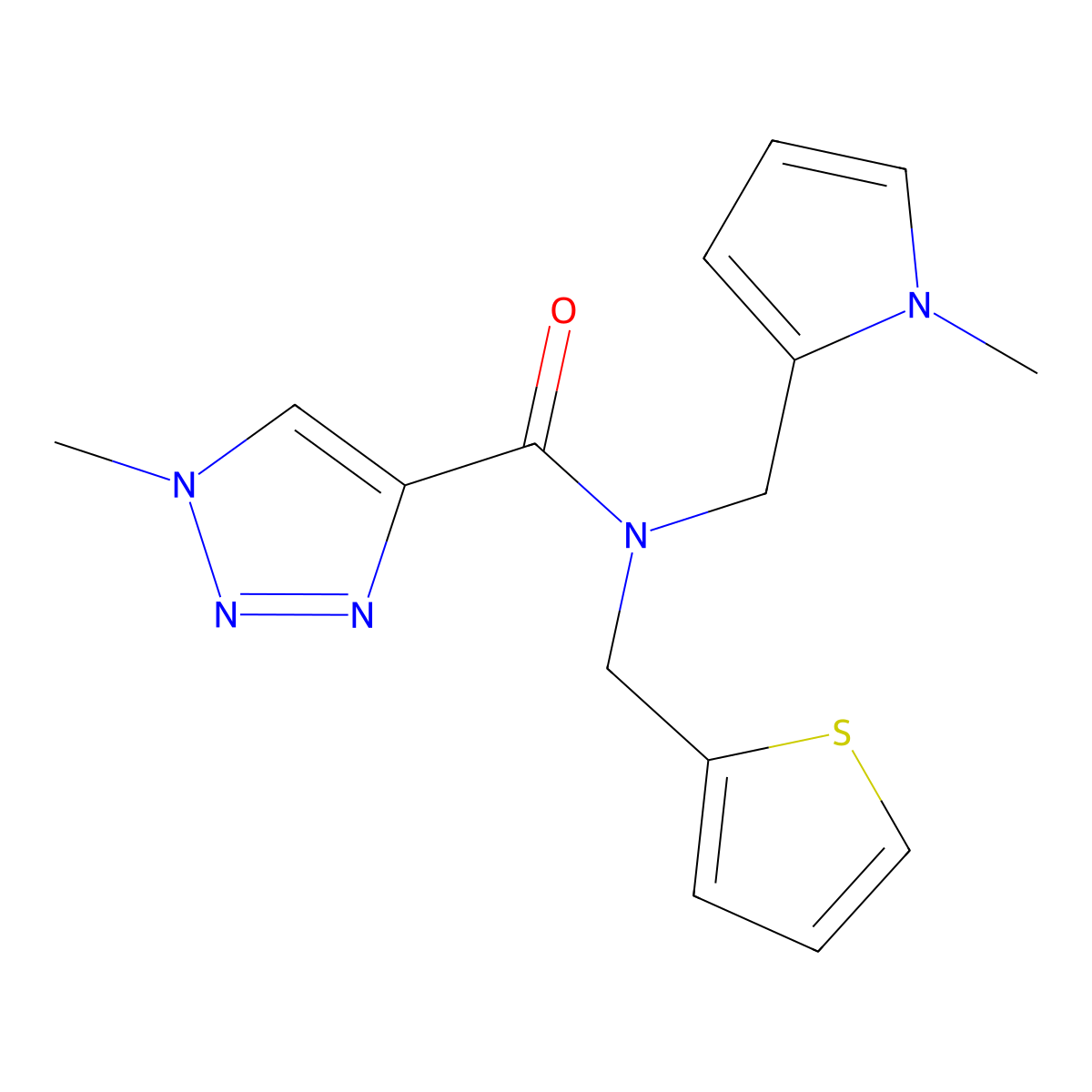 1-methyl-N-((1-methyl-1H-pyrrol-2-yl)methyl)-N-(thiophen-2-ylmethyl)-1H-1,2,3-triazole-4-carboxamide molecular structure, CAS 2034408-96-1