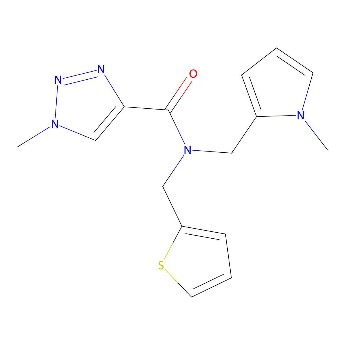 1-methyl-N-((1-methyl-1H-pyrrol-2-yl)methyl)-N-(thiophen-2-ylmethyl)-1H-1,2,3-triazole-4-carboxamide molecular structure, CAS 2034408-96-1