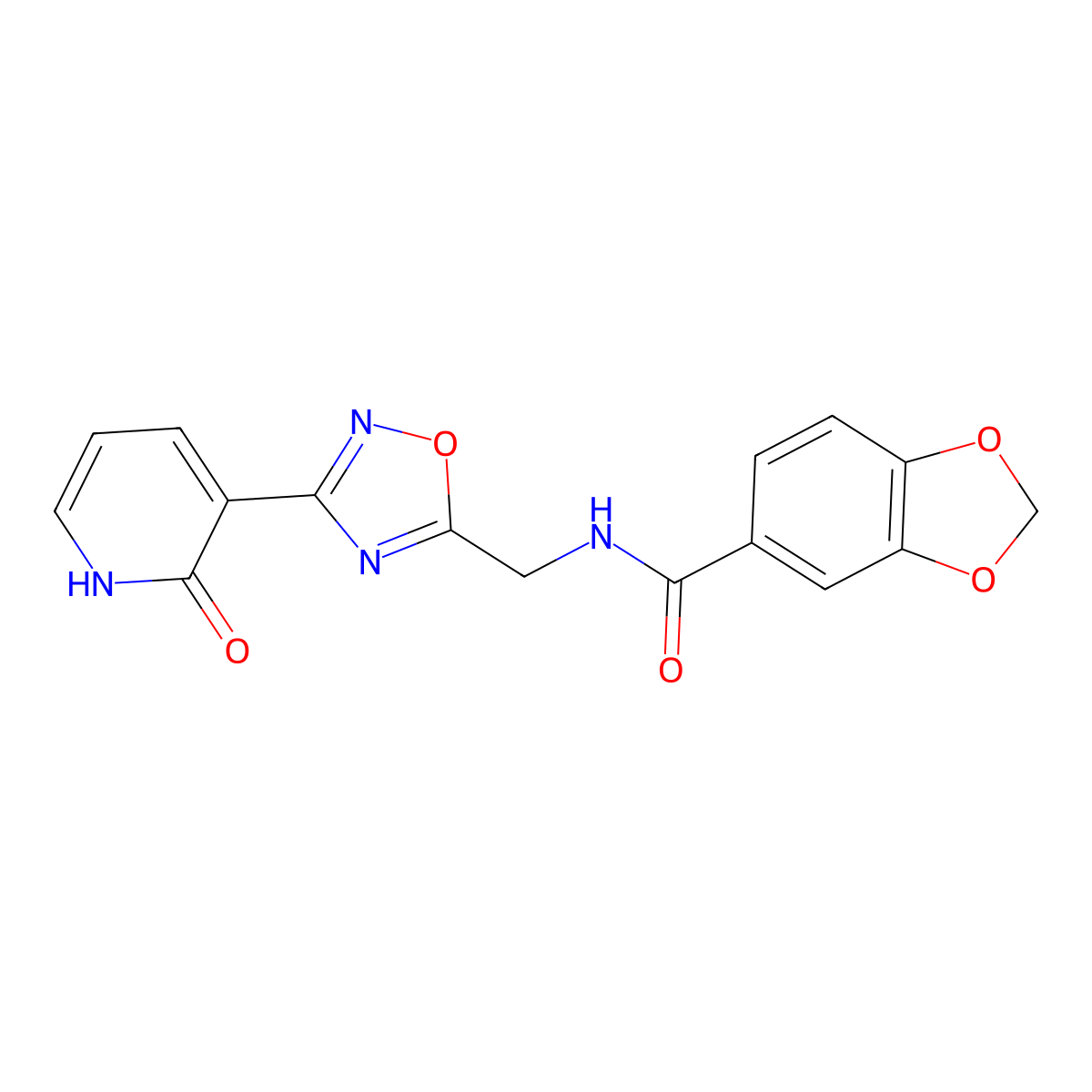 N-((3-(2-oxo-1,2-dihydropyridin-3-yl)-1,2,4-oxadiazol-5-yl)methyl)benzo[d][1,3]dioxole-5-carboxamide molecular structure, CAS 2034408-99-4