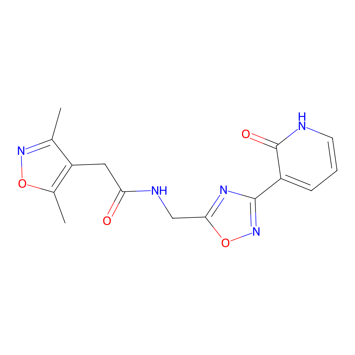 2-(3,5-dimethylisoxazol-4-yl)-N-((3-(2-oxo-1,2-dihydropyridin-3-yl)-1,2,4-oxadiazol-5-yl)methyl)acetamide molecular structure, CAS 2034409-08-8