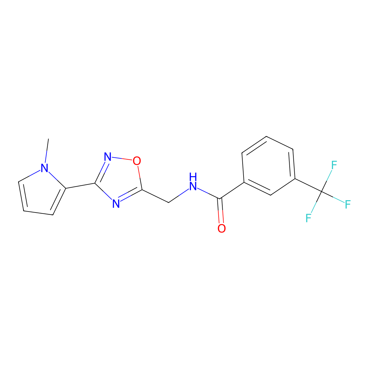 N-((3-(1-methyl-1H-pyrrol-2-yl)-1,2,4-oxadiazol-5-yl)methyl)-3-(trifluoromethyl)benzamide molecular structure, CAS 2034409-11-3