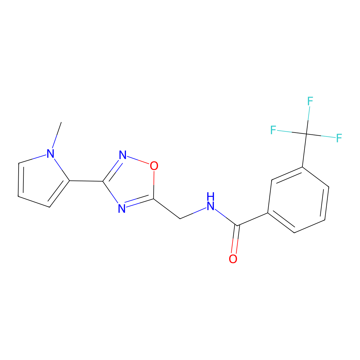 N-((3-(1-methyl-1H-pyrrol-2-yl)-1,2,4-oxadiazol-5-yl)methyl)-3-(trifluoromethyl)benzamide molecular structure, CAS 2034409-11-3