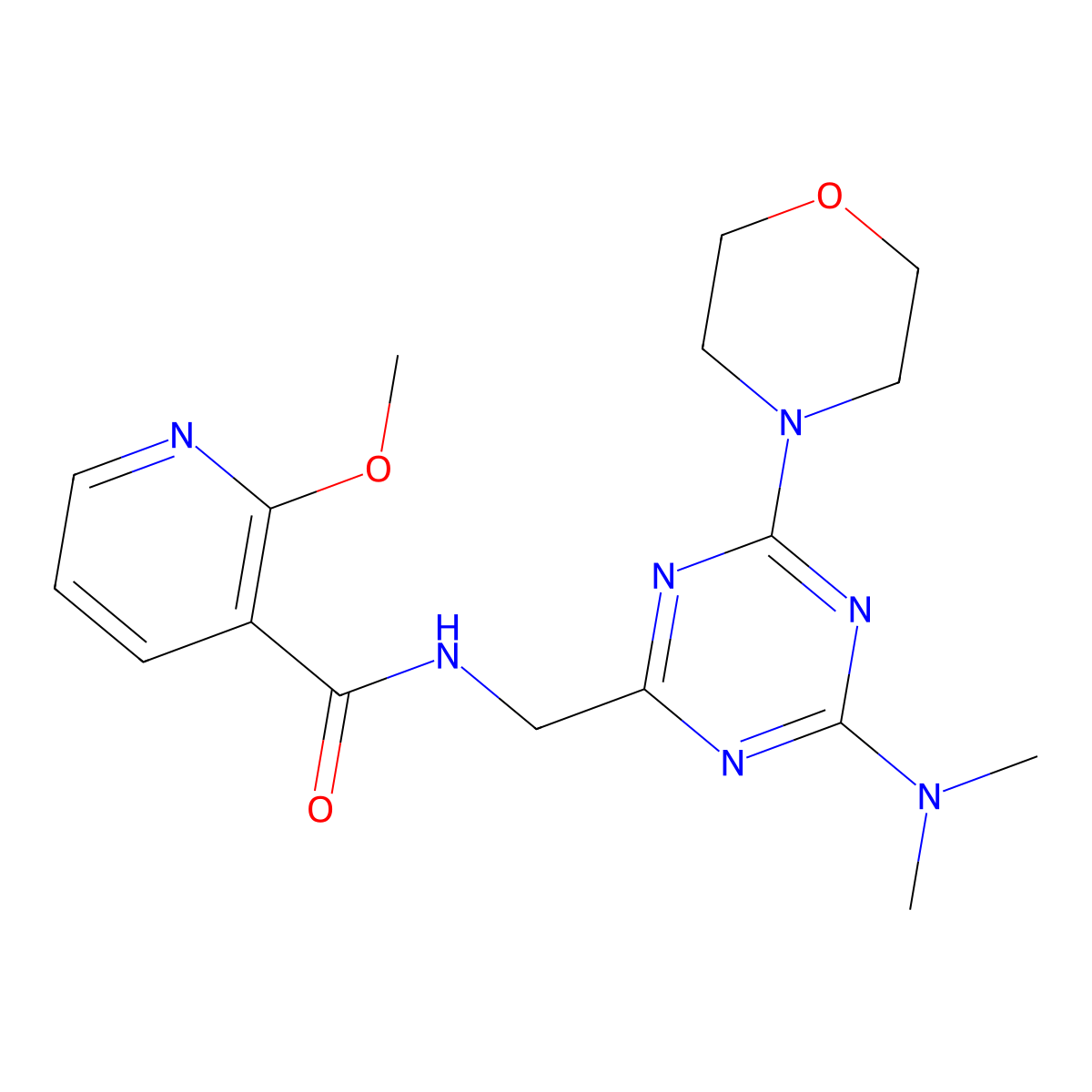 N-((4-(dimethylamino)-6-morpholino-1,3,5-triazin-2-yl)methyl)-2-methoxynicotinamide molecular structure, CAS 2034409-13-5