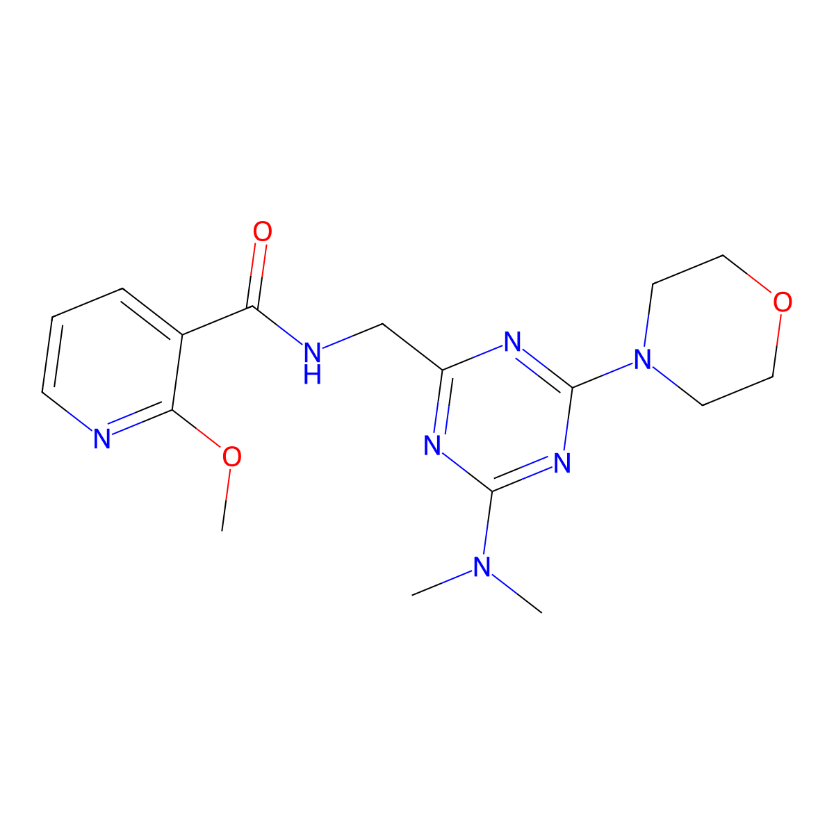 N-((4-(dimethylamino)-6-morpholino-1,3,5-triazin-2-yl)methyl)-2-methoxynicotinamide molecular structure, CAS 2034409-13-5