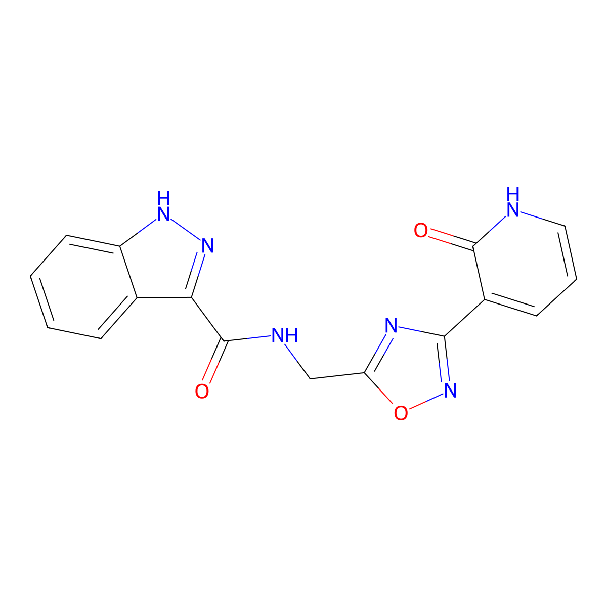 N-((3-(2-oxo-1,2-dihydropyridin-3-yl)-1,2,4-oxadiazol-5-yl)methyl)-1H-indazole-3-carboxamide molecular structure, CAS 2034409-18-0