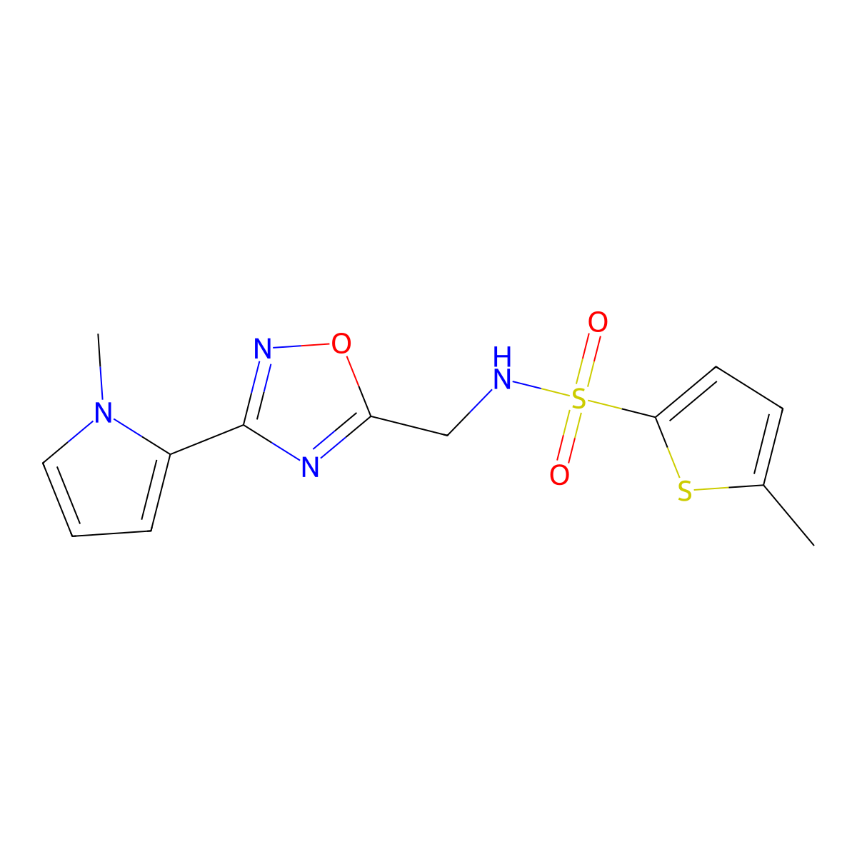 5-methyl-N-((3-(1-methyl-1H-pyrrol-2-yl)-1,2,4-oxadiazol-5-yl)methyl)thiophene-2-sulfonamide molecular structure, CAS 2034409-19-1