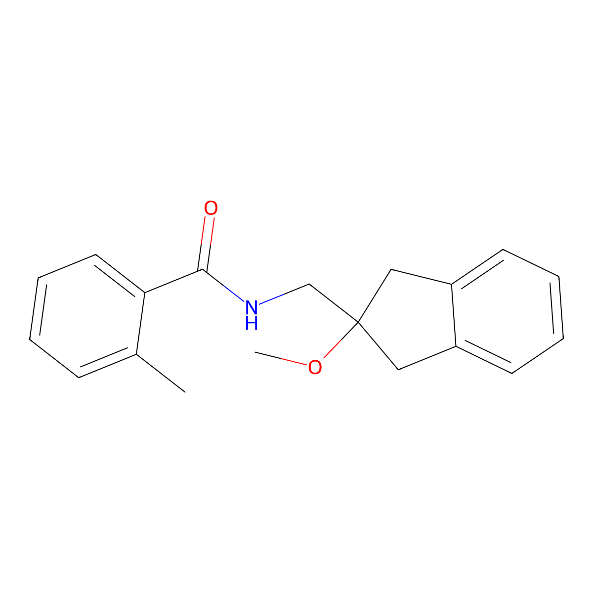 N-((2-methoxy-2,3-dihydro-1H-inden-2-yl)methyl)-2-methylbenzamide molecular structure, CAS 2034409-23-7