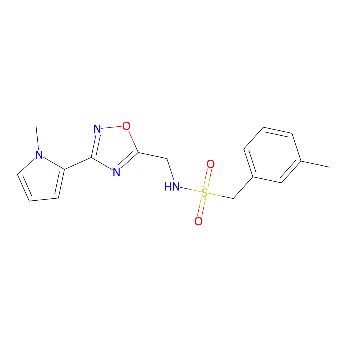 N-((3-(1-methyl-1H-pyrrol-2-yl)-1,2,4-oxadiazol-5-yl)methyl)-1-(m-tolyl)methanesulfonamide molecular structure, CAS 2034409-24-8