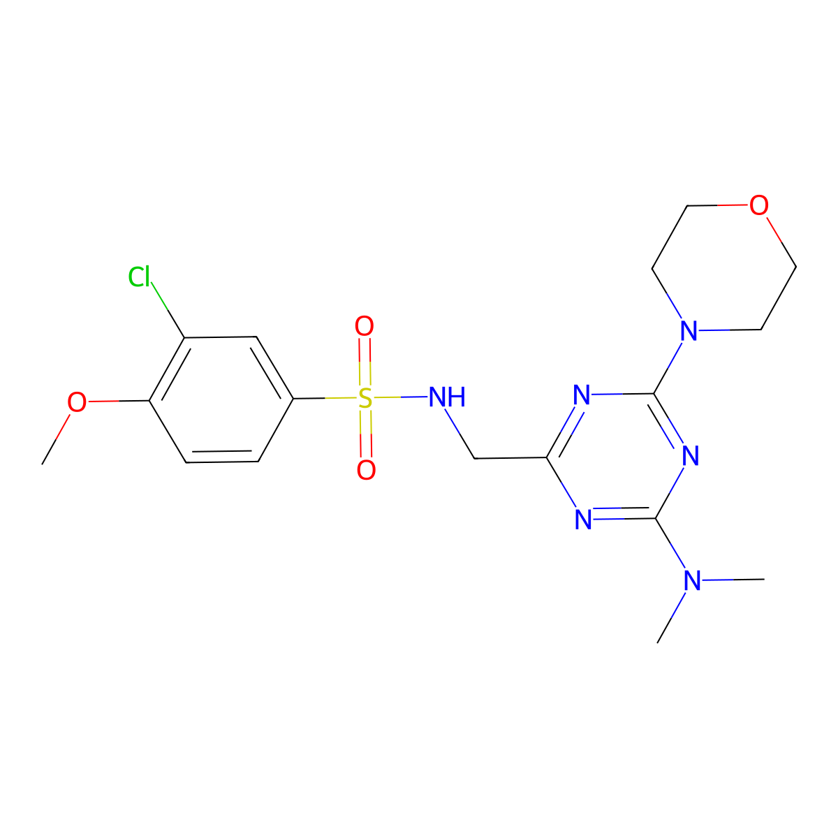 3-chloro-N-((4-(dimethylamino)-6-morpholino-1,3,5-triazin-2-yl)methyl)-4-methoxybenzenesulfonamide molecular structure, CAS 2034409-28-2