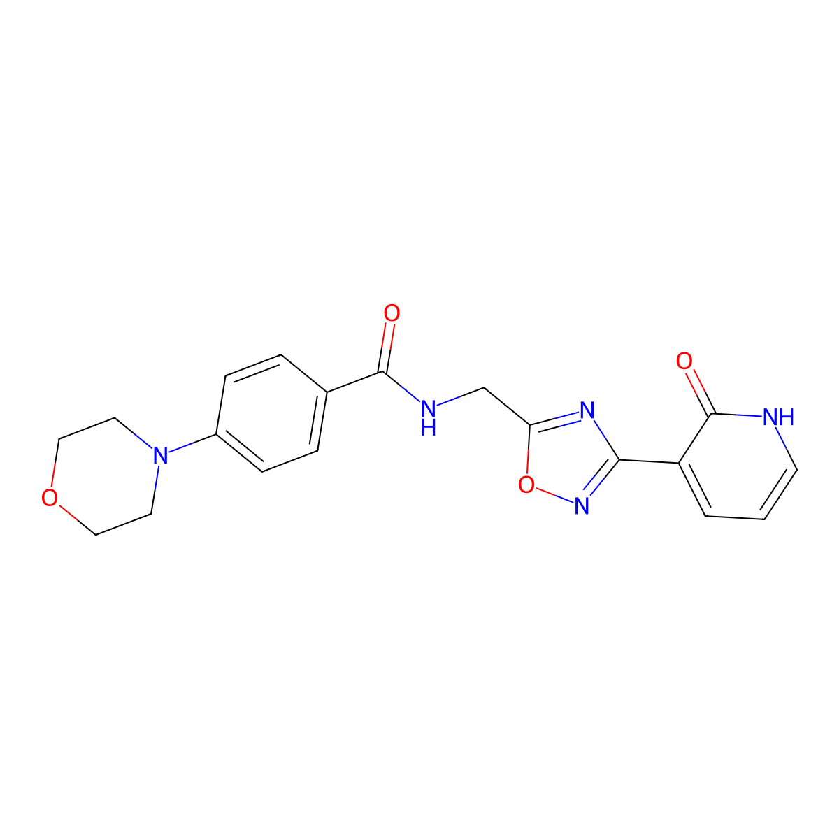 4-morpholino-N-((3-(2-oxo-1,2-dihydropyridin-3-yl)-1,2,4-oxadiazol-5-yl)methyl)benzamide molecular structure, CAS 2034409-33-9
