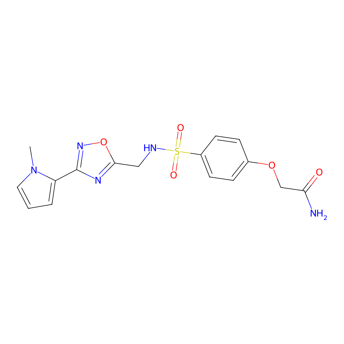2-(4-(N-((3-(1-methyl-1H-pyrrol-2-yl)-1,2,4-oxadiazol-5-yl)methyl)sulfamoyl)phenoxy)acetamide molecular structure, CAS 2034409-35-1