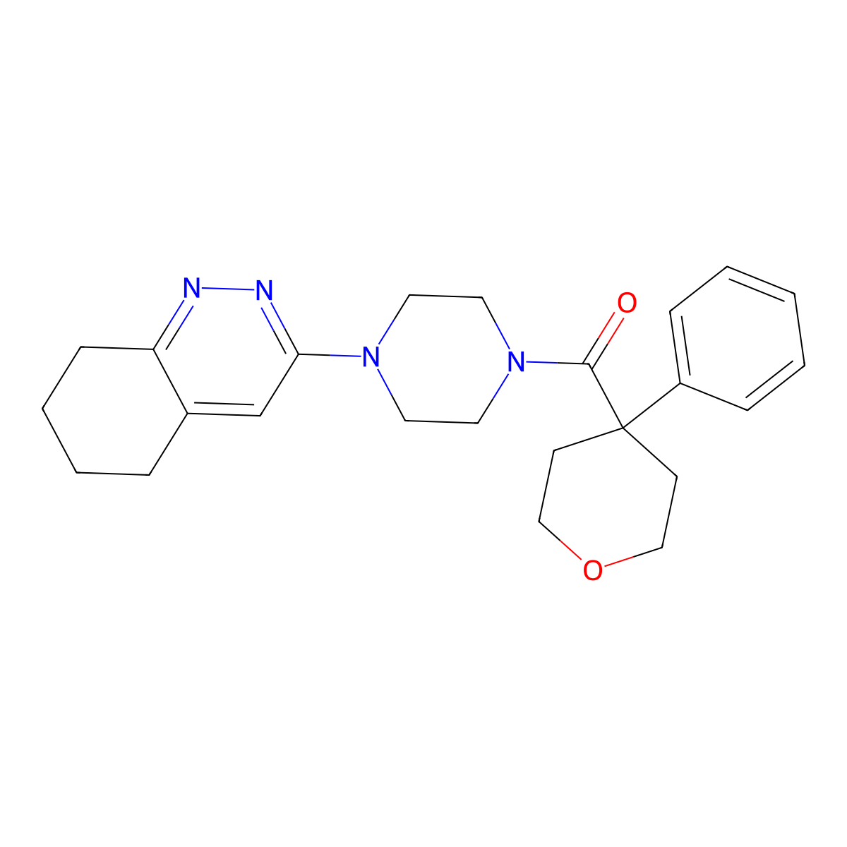 (4-phenyltetrahydro-2H-pyran-4-yl)(4-(5,6,7,8-tetrahydrocinnolin-3-yl)piperazin-1-yl)methanone molecular structure, CAS 2034409-37-3
