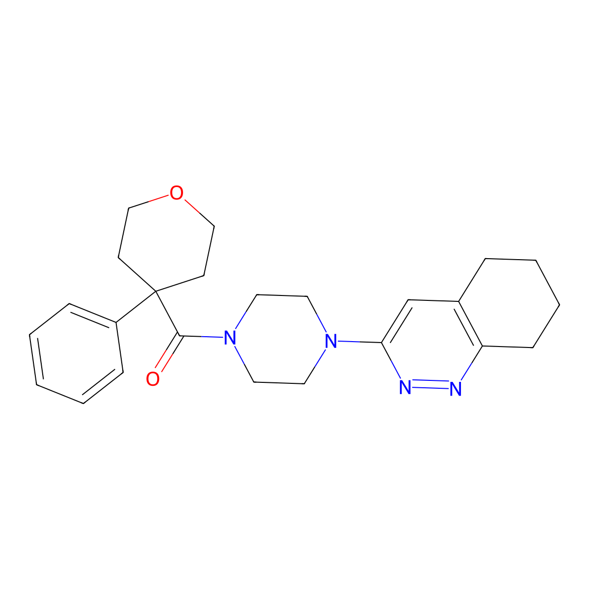 (4-phenyltetrahydro-2H-pyran-4-yl)(4-(5,6,7,8-tetrahydrocinnolin-3-yl)piperazin-1-yl)methanone molecular structure, CAS 2034409-37-3