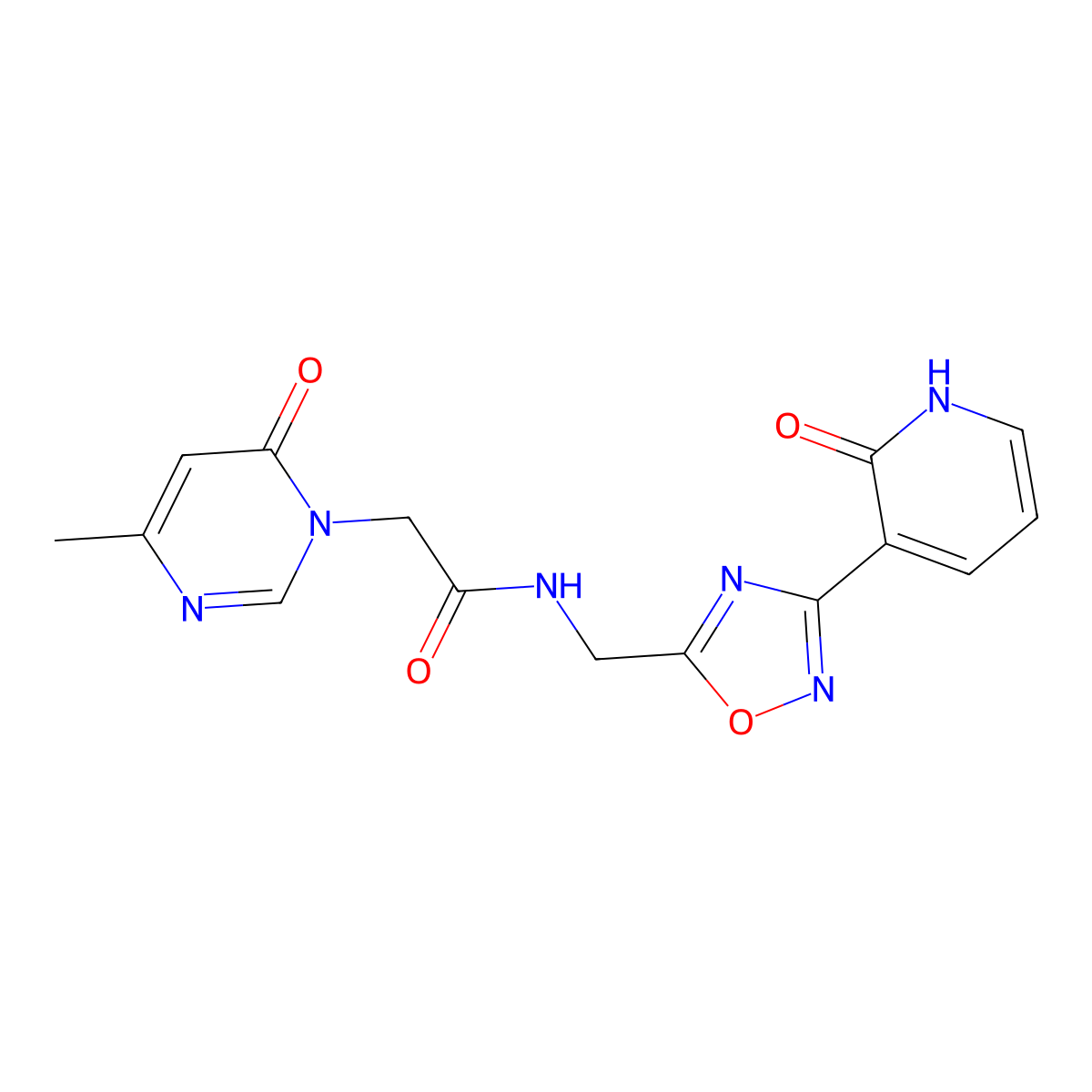 2-(4-methyl-6-oxopyrimidin-1(6H)-yl)-N-((3-(2-oxo-1,2-dihydropyridin-3-yl)-1,2,4-oxadiazol-5-yl)methyl)acetamide molecular structure, CAS 2034409-41-9