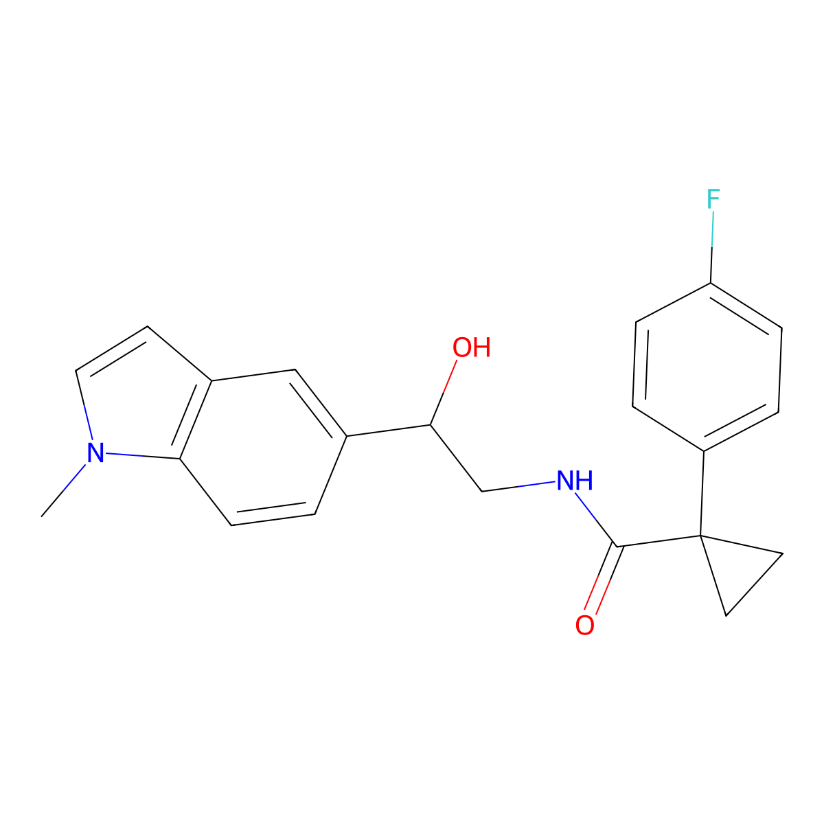 1-(4-fluorophenyl)-N-(2-hydroxy-2-(1-methyl-1H-indol-5-yl)ethyl)cyclopropanecarboxamide molecular structure, CAS 2034409-44-2