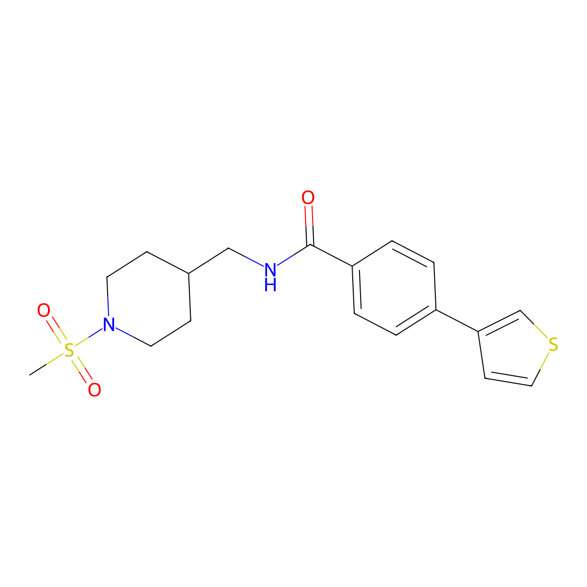 N-((1-(methylsulfonyl)piperidin-4-yl)methyl)-4-(thiophen-3-yl)benzamide molecular structure, CAS 2034409-46-4