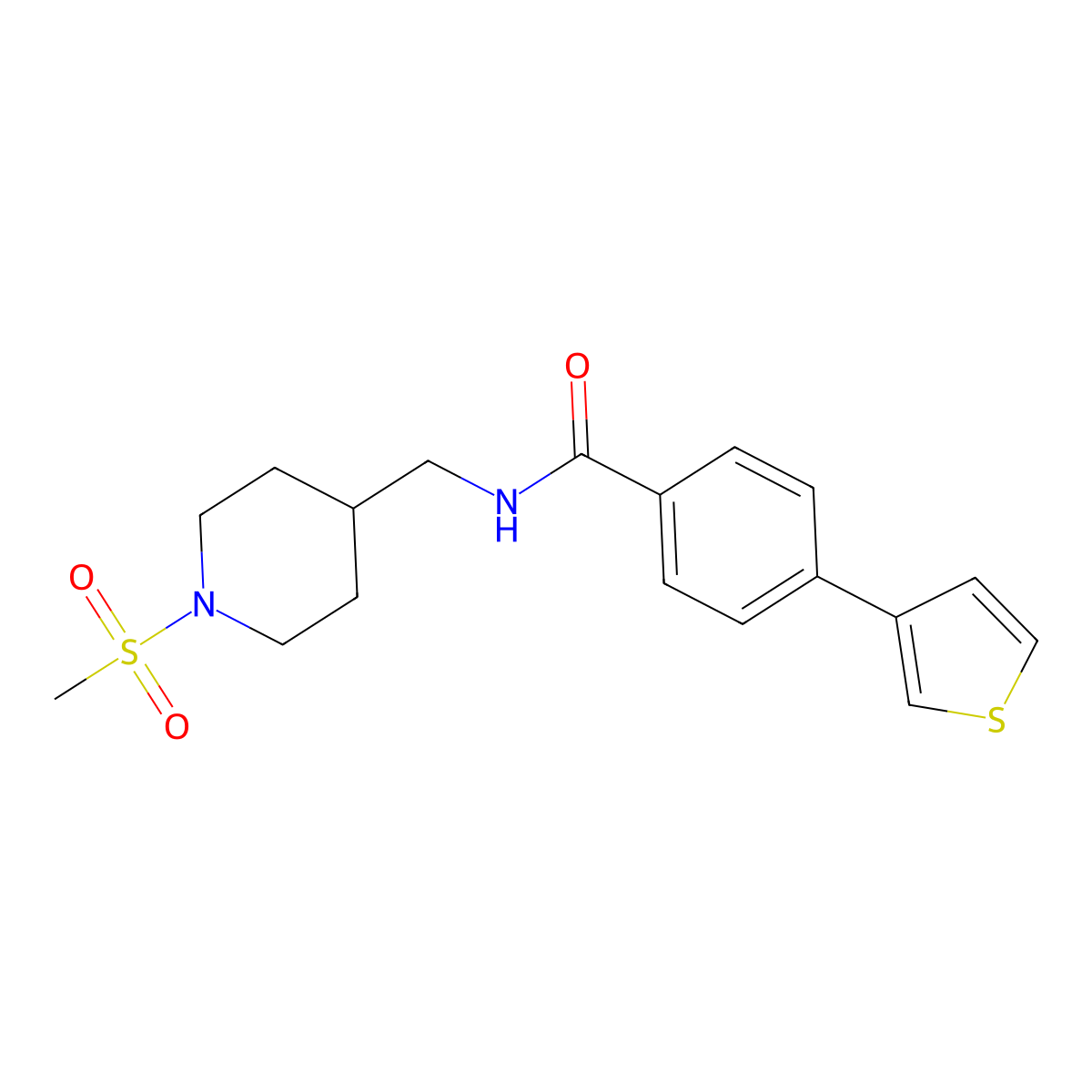 N-((1-(methylsulfonyl)piperidin-4-yl)methyl)-4-(thiophen-3-yl)benzamide molecular structure, CAS 2034409-46-4