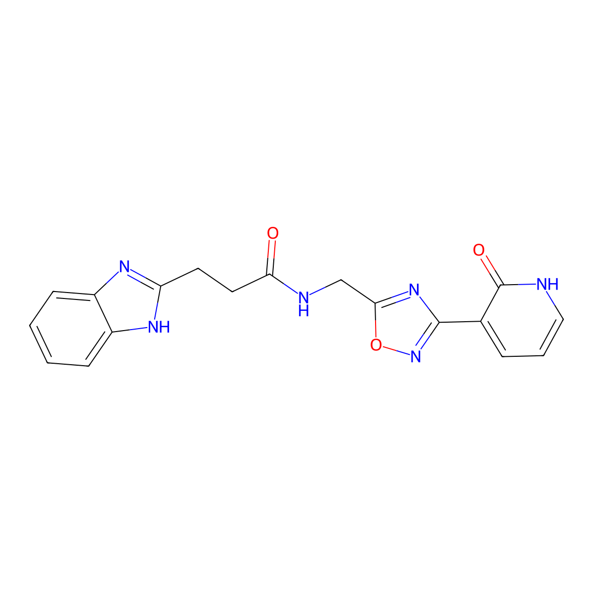 3-(1H-benzo[d]imidazol-2-yl)-N-((3-(2-oxo-1,2-dihydropyridin-3-yl)-1,2,4-oxadiazol-5-yl)methyl)propanamide molecular structure, CAS 2034409-47-5