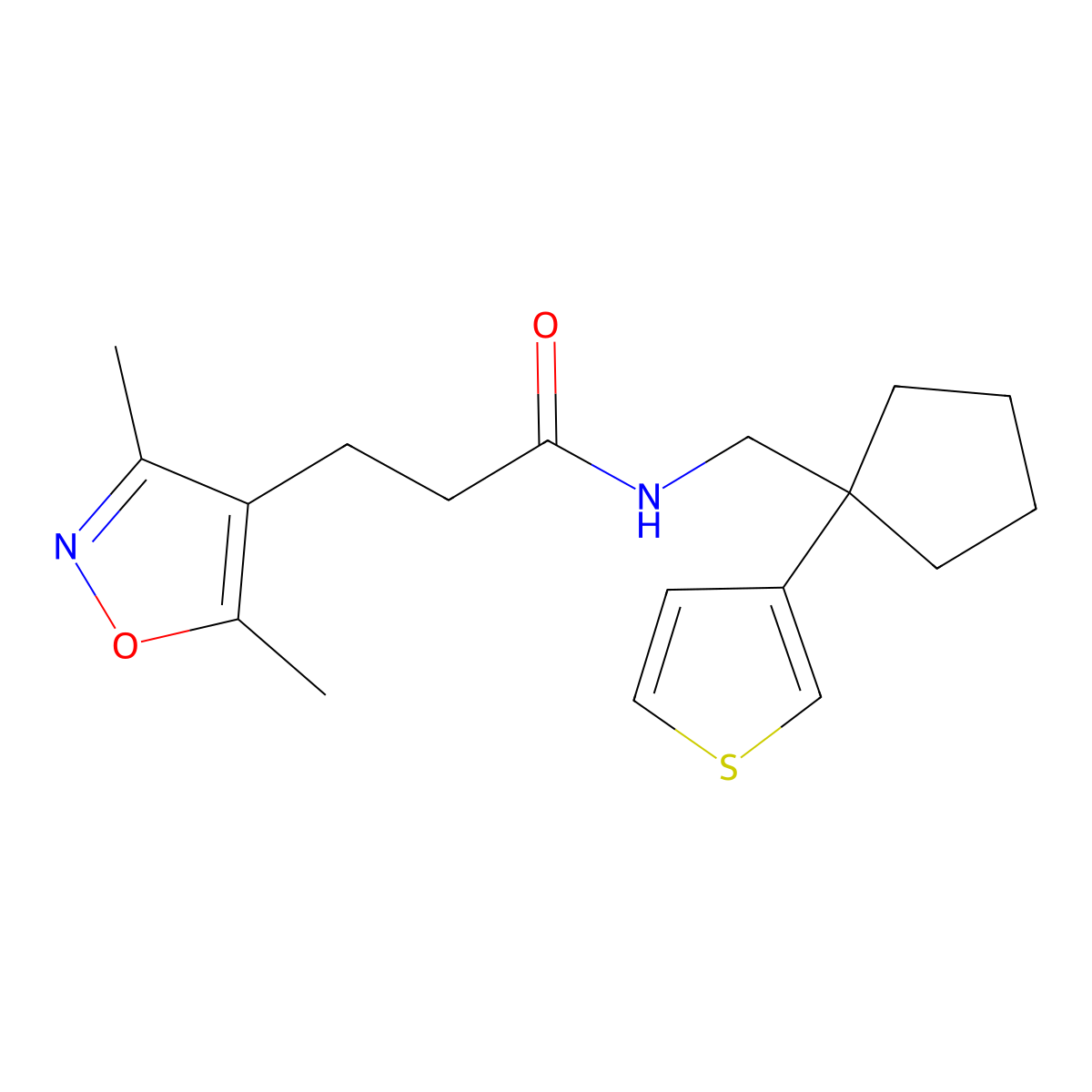 3-(3,5-dimethylisoxazol-4-yl)-N-((1-(thiophen-3-yl)cyclopentyl)methyl)propanamide molecular structure, CAS 2034409-48-6